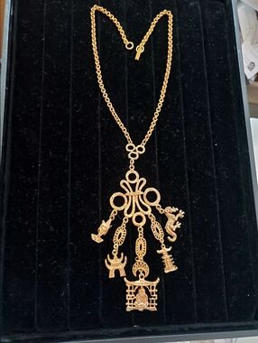 Gold-tone Multi-Charm Asian Pendant Necklace - Women Jewelry 24"